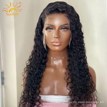 Sunlight unprocessed virgin human hair part brazilian water wave human hair bundles pre pluck lace wig